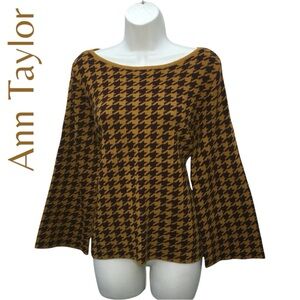 ANN TAYLOR Factory Houndstooth Gold Brown Sweater - Women’s XL